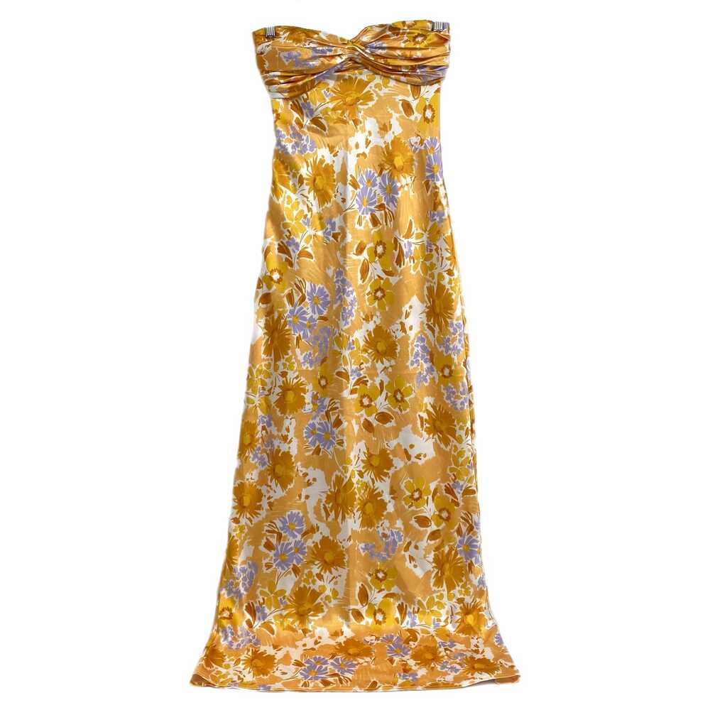 Beginning Boutique Yellow Blue Floral Satin Maxi Dress | Size 2